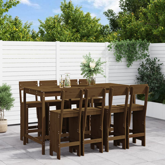 vidaXL 9 Piece Garden Bar Set Honey Brown Solid Wood Pine