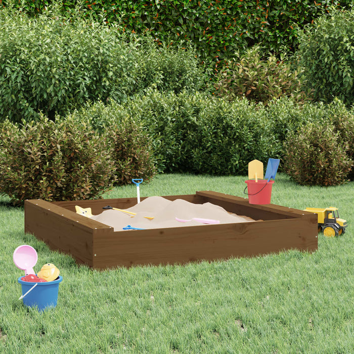 vidaXL Sandbox with Seats Honey Brown Square Solid Wood Pine