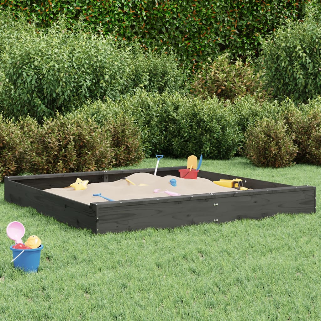 vidaXL Sandbox with Seats Grey Square Solid Wood Pine