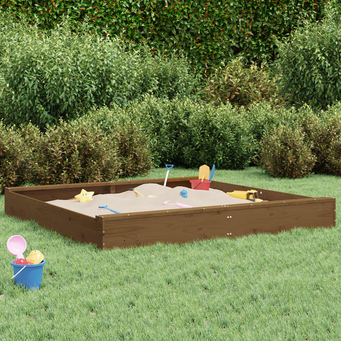 vidaXL Sandbox with Seats Honey Brown Square Solid Wood Pine