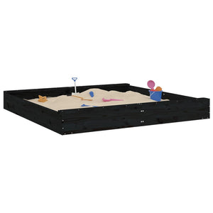 vidaXL Sandbox with Seats Black Square Solid Wood Pine