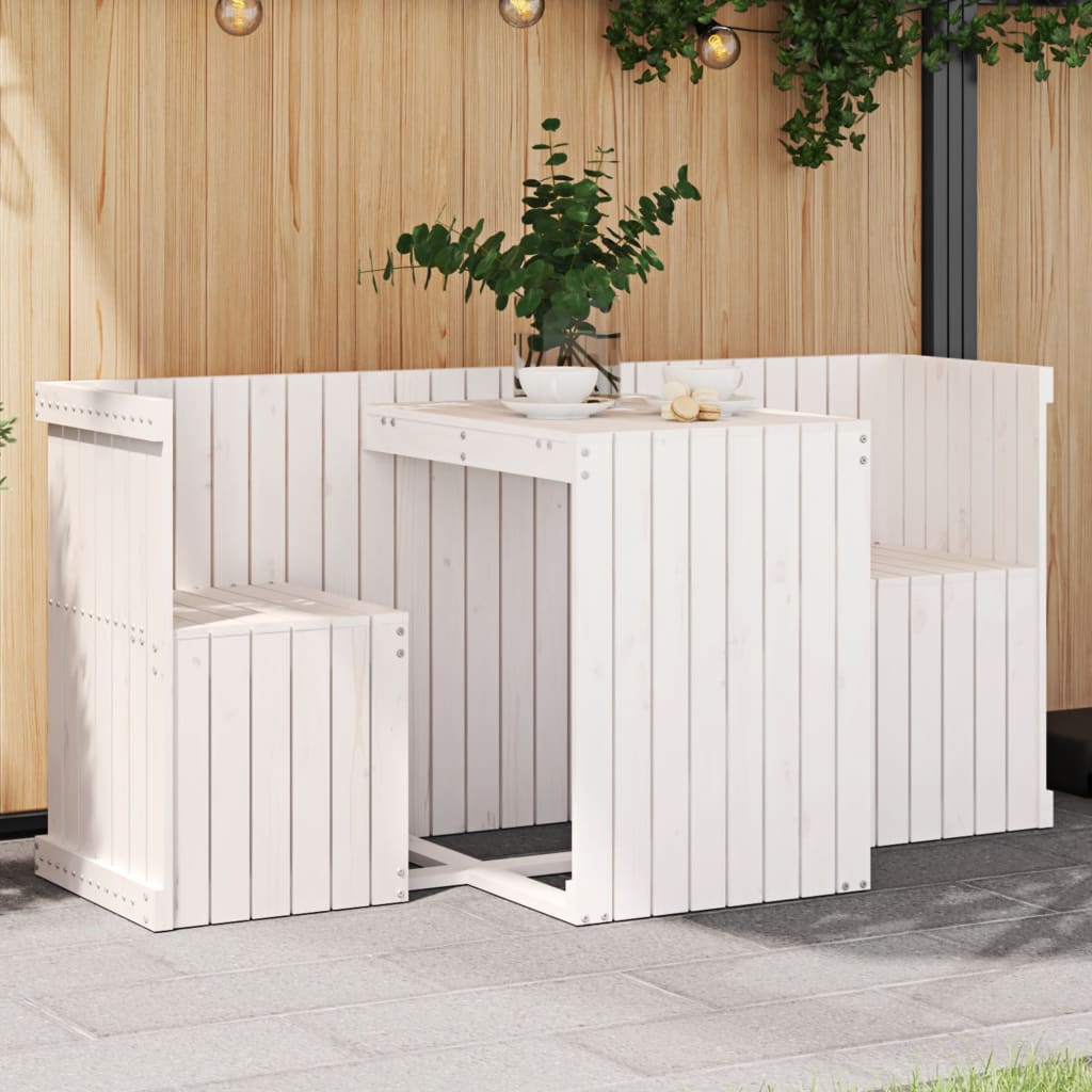 vidaXL Balcony Set 2-Seater White Solid Wood Pine