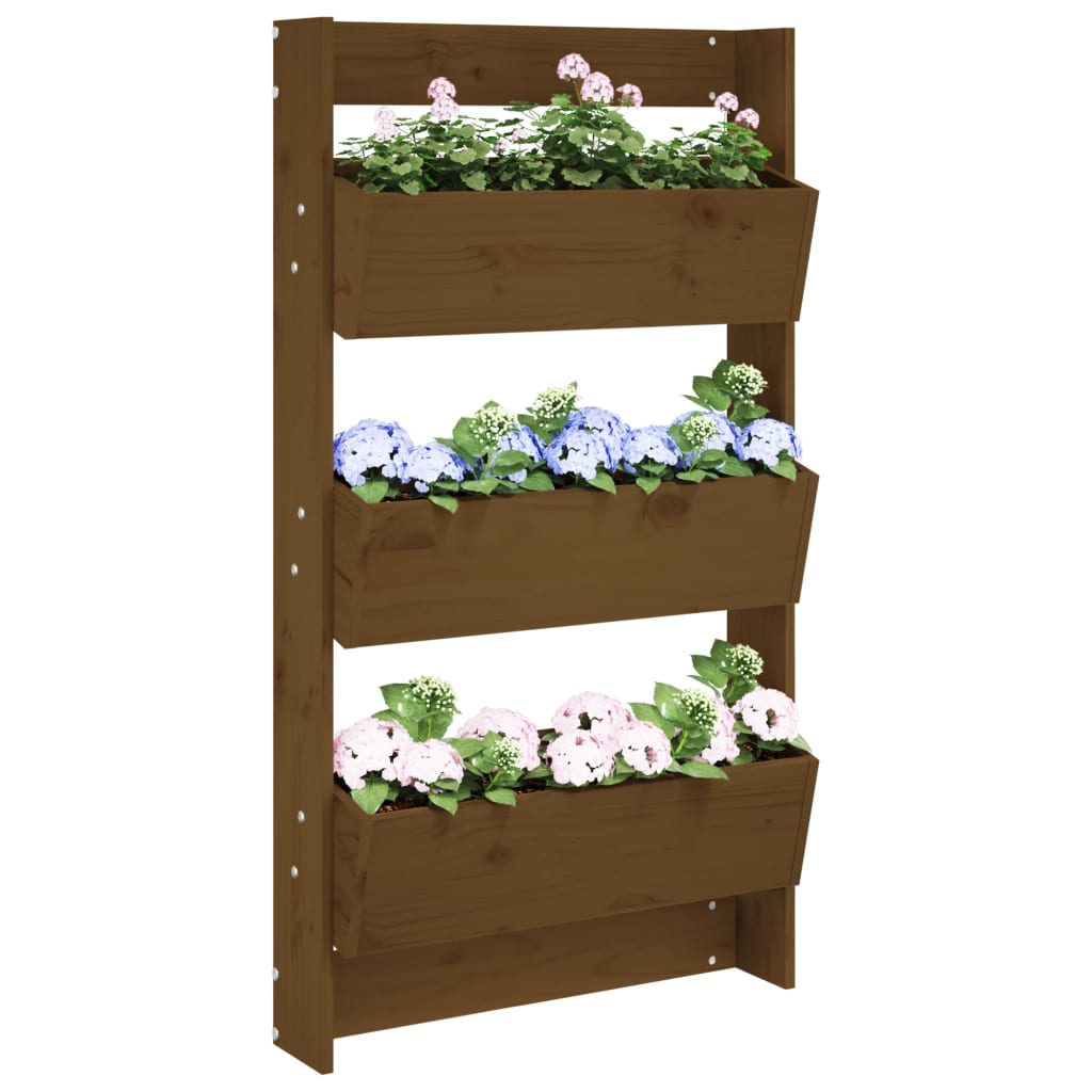 vidaXL Wall Planter 3-Tier 60x18.5x110 cm Honey Brown Solid Wood Pine