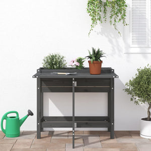 vidaXL Garden Planter with Folding Tabletop Grey Solid Wood Pine