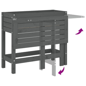 vidaXL Garden Planter with Folding Tabletop Grey Solid Wood Pine