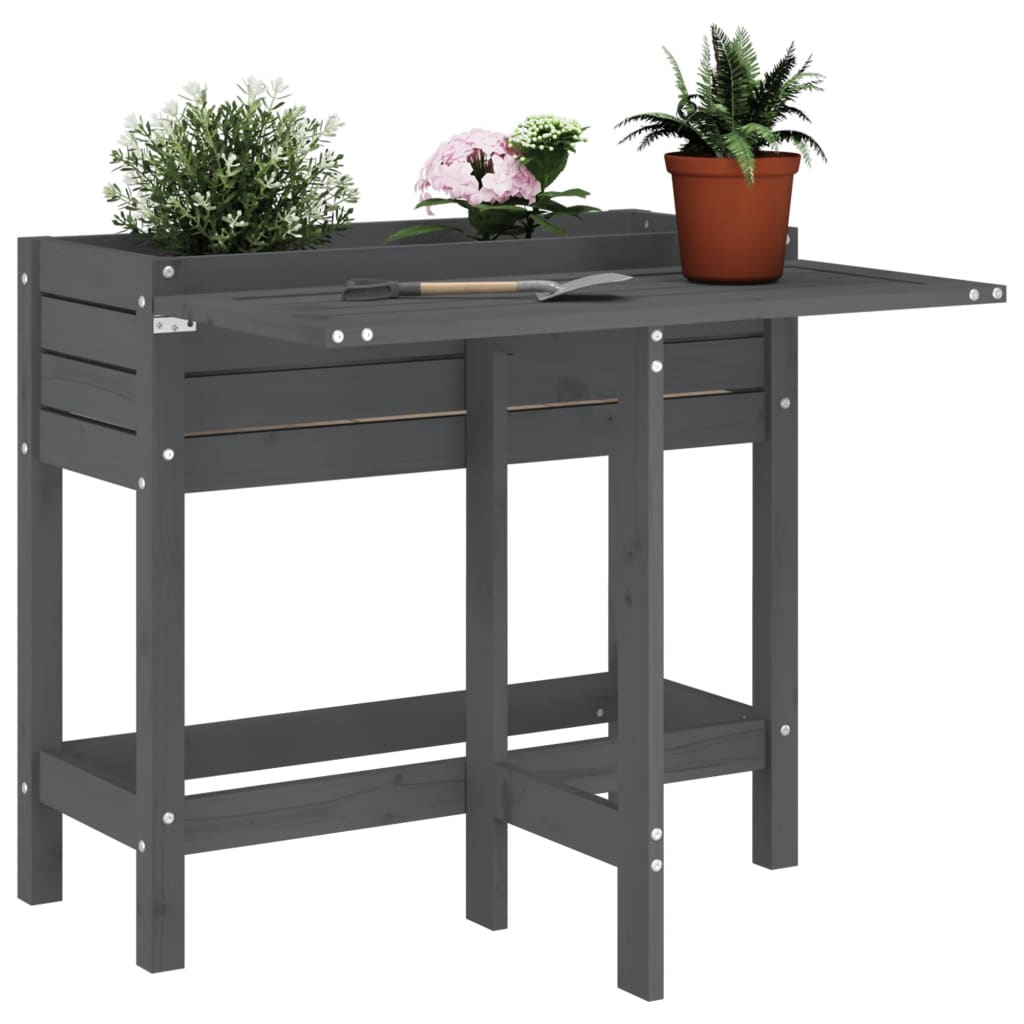 vidaXL Garden Planter with Folding Tabletop Grey Solid Wood Pine