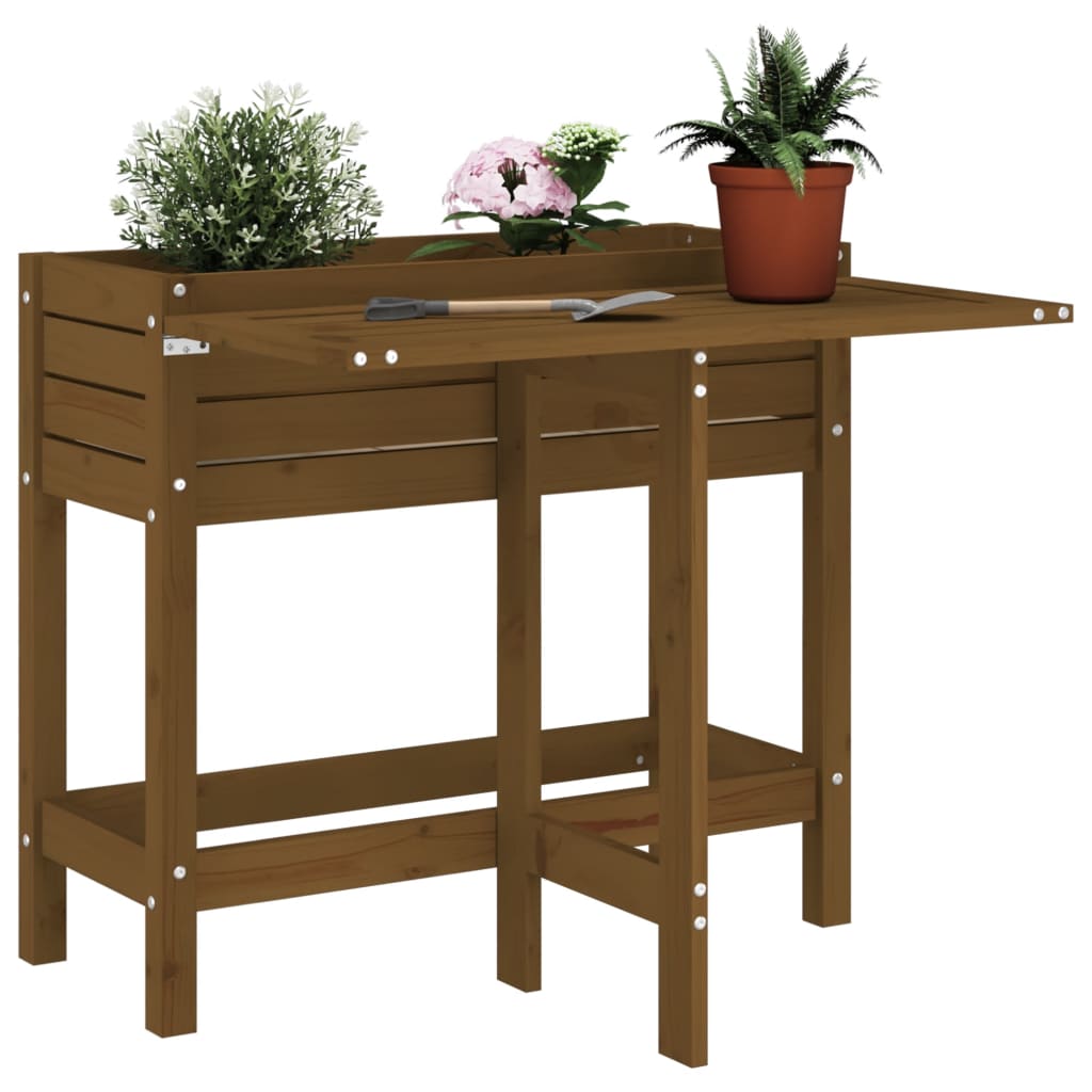 vidaXL Garden Planter with Folding Tabletop Honey Brown Solid Wood Pine