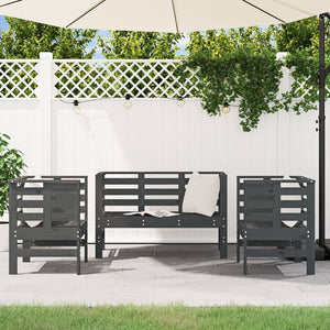 vidaXL 3 Piece Garden Lounge Set Grey Solid Wood Pine