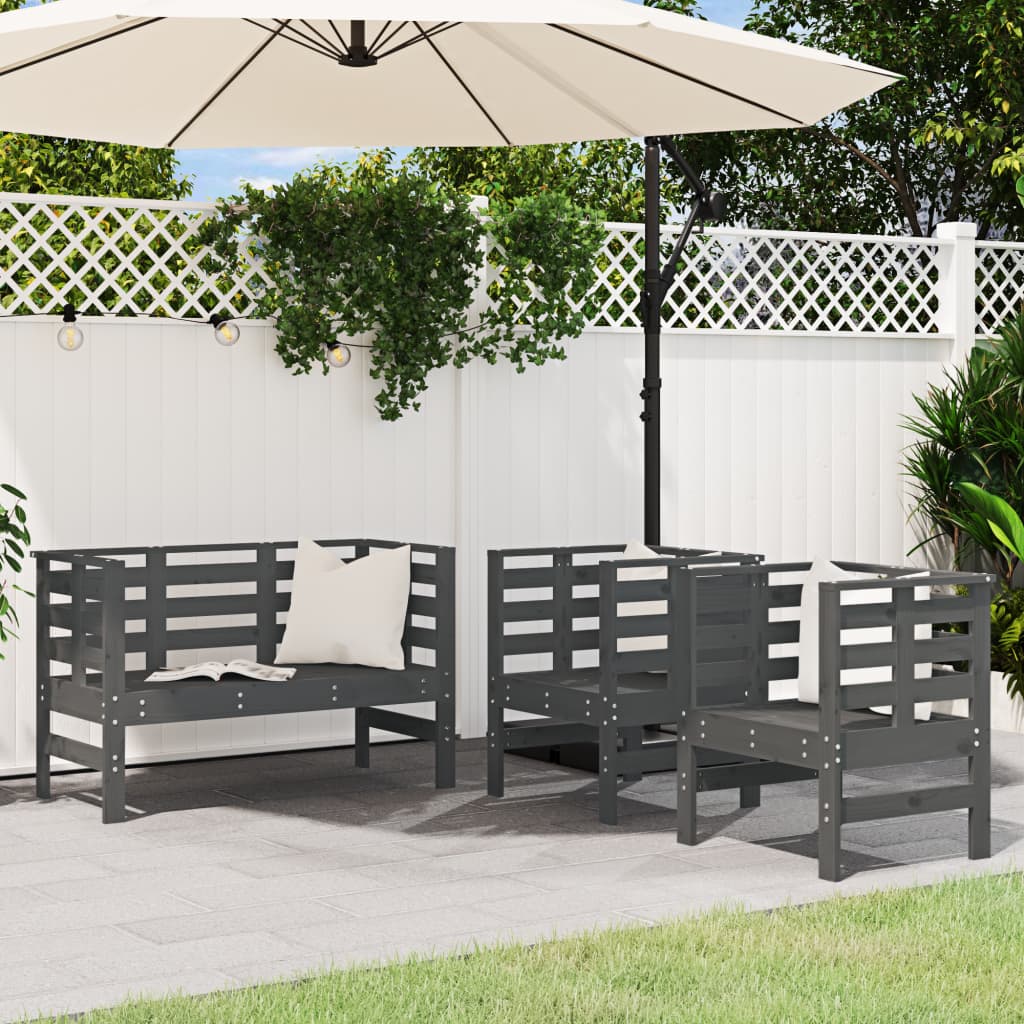 vidaXL 3 Piece Garden Lounge Set Grey Solid Wood Pine