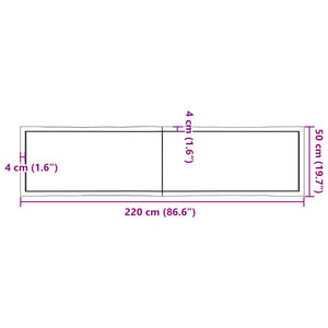 vidaXL Table Top 220x50x(2-4) cm Untreated Solid Wood Live Edge