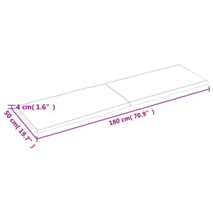 vidaXL Table Top Light Brown 180x50x(2-4)cm Treated Solid Wood Live Edge