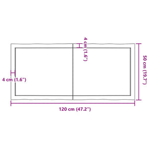 vidaXL Table Top Dark Brown 120x50x(2-4) cm Treated Solid Wood Live Edge