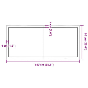 vidaXL Table Top Dark Brown 140x60x(2-4) cm Treated Solid Wood Live Edge