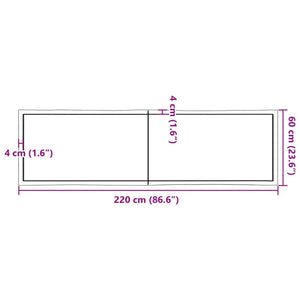 vidaXL Table Top Dark Brown 220x60x(2-4) cm Treated Solid Wood Live Edge