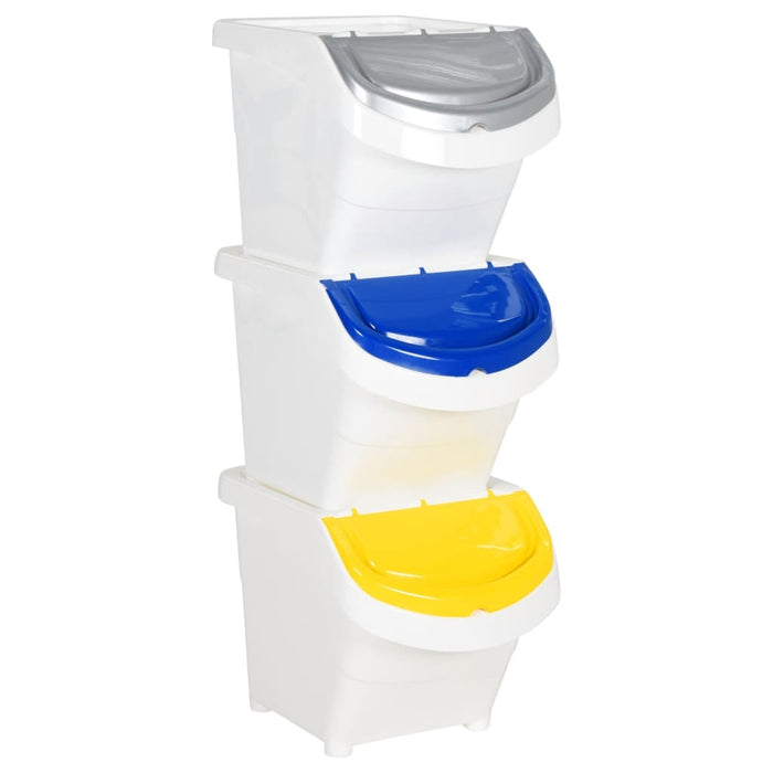 vidaXL Stackable Waste Bins with Lids 3 pcs White PP 78 L