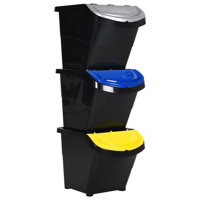 vidaXL Stackable Waste Bins with Lids 3 pcs Black PP 78 L