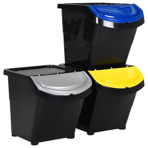 vidaXL Stackable Waste Bins with Lids 3 pcs Black PP 78 L