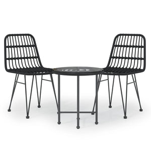 vidaXL 3 Piece Garden Dining Set Black Poly Rattan