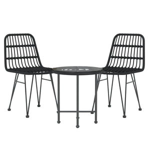 vidaXL 3 Piece Garden Dining Set Black Poly Rattan