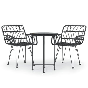 vidaXL 3 Piece Garden Dining Set Black Poly Rattan