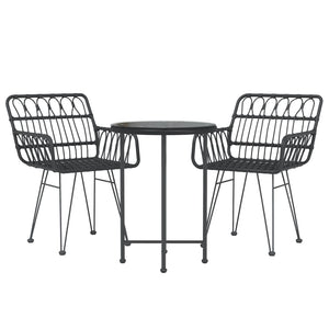 vidaXL 3 Piece Garden Dining Set Black Poly Rattan