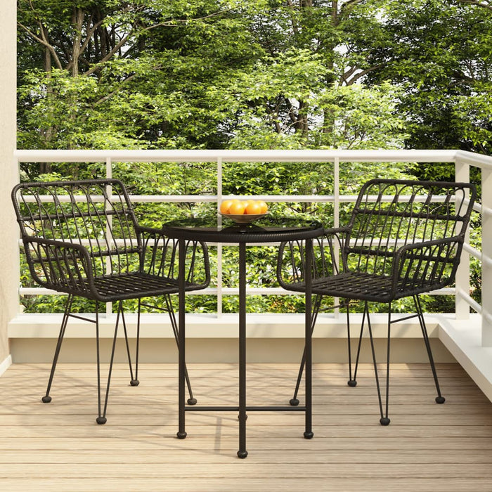 vidaXL 3 Piece Garden Dining Set Black Poly Rattan