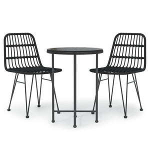 vidaXL 3 Piece Garden Dining Set Black Poly Rattan