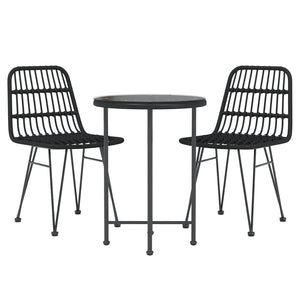 vidaXL 3 Piece Garden Dining Set Black Poly Rattan