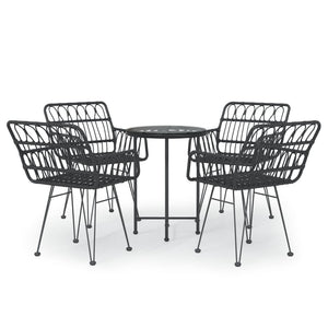 vidaXL 5 Piece Garden Dining Set Black Poly Rattan