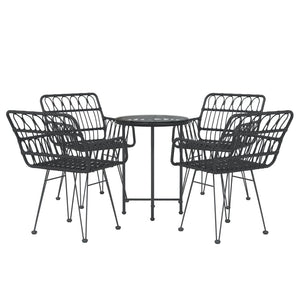 vidaXL 5 Piece Garden Dining Set Black Poly Rattan