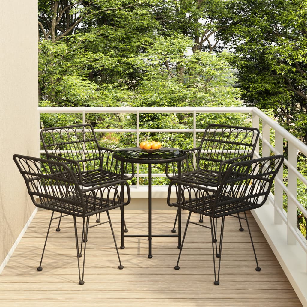 vidaXL 5 Piece Garden Dining Set Black Poly Rattan