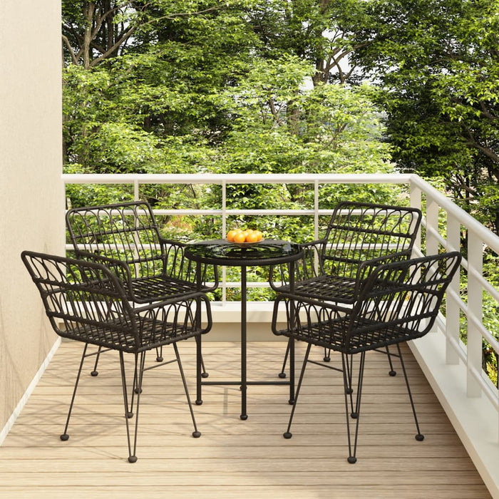 vidaXL 5 Piece Garden Dining Set Black Poly Rattan