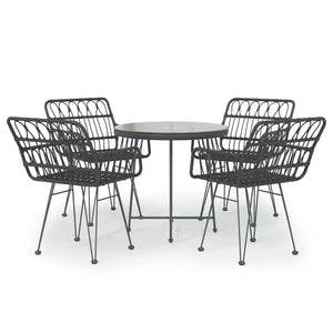 vidaXL 5 Piece Garden Dining Set Black Poly Rattan