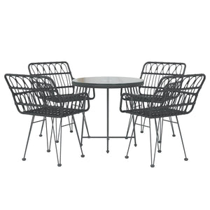 vidaXL 5 Piece Garden Dining Set Black Poly Rattan