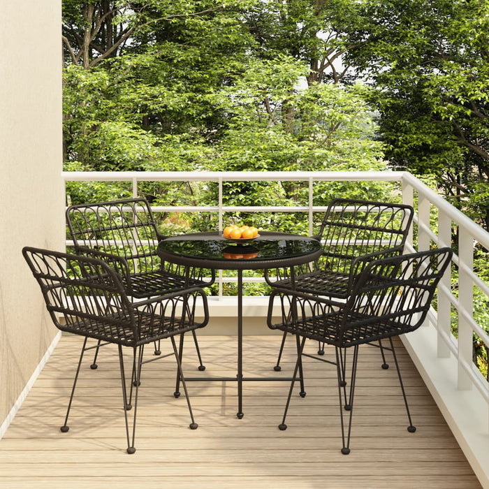 vidaXL 5 Piece Garden Dining Set Black Poly Rattan