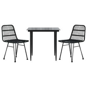 vidaXL 3 Piece Garden Dining Set Black Poly Rattan