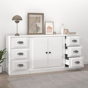 vidaXL Sideboards 3 pcs High Gloss White Engineered Wood