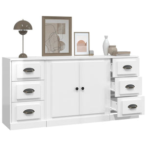 vidaXL Sideboards 3 pcs High Gloss White Engineered Wood