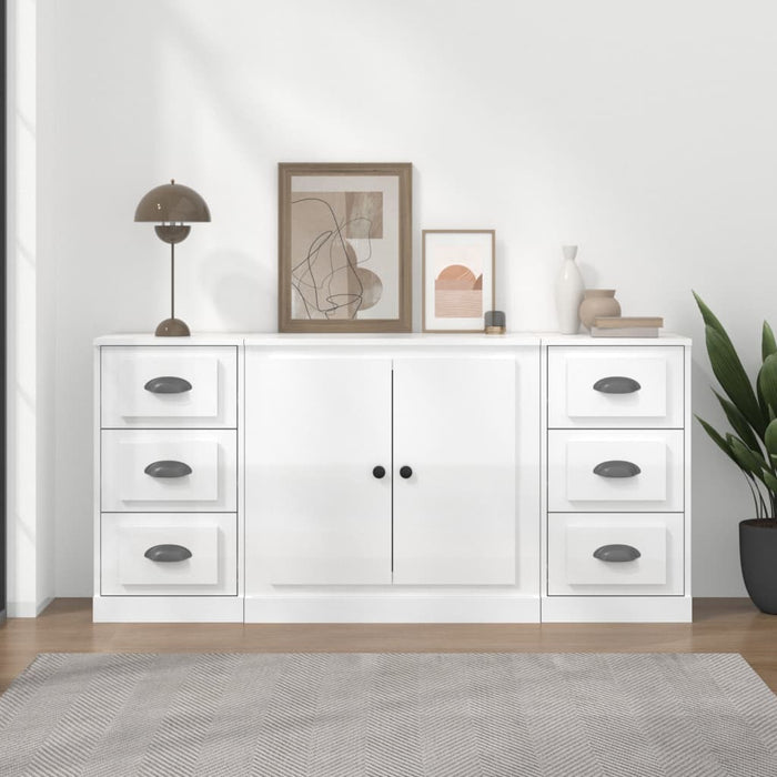 vidaXL Sideboards 3 pcs High Gloss White Engineered Wood