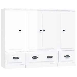 vidaXL Highboards 3 pcs High Gloss White Engineered Wood