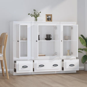 vidaXL Highboards 3 pcs High Gloss White Engineered Wood