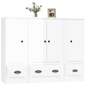 vidaXL Highboards 3 pcs High Gloss White Engineered Wood