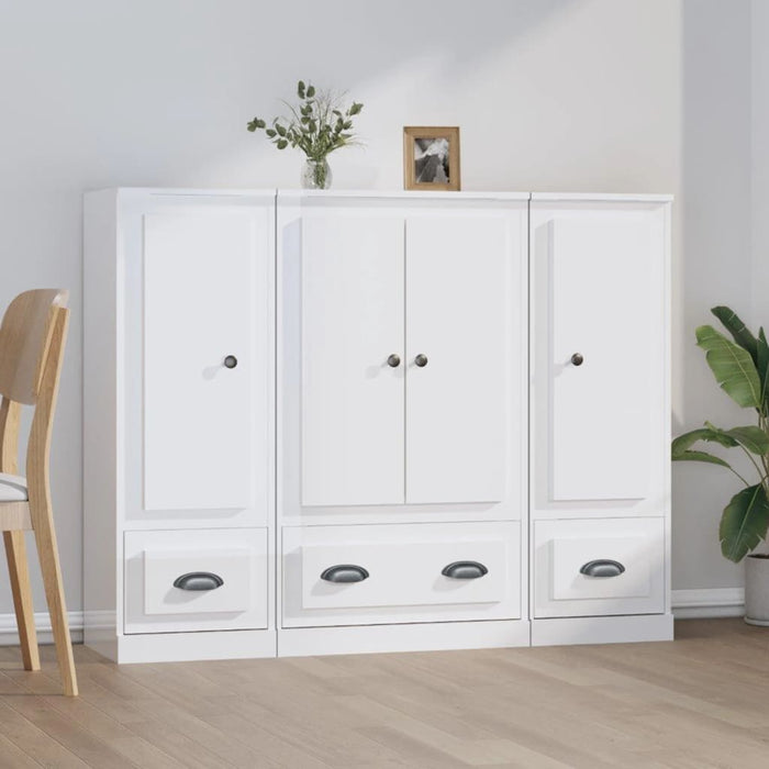 vidaXL Highboards 3 pcs High Gloss White Engineered Wood