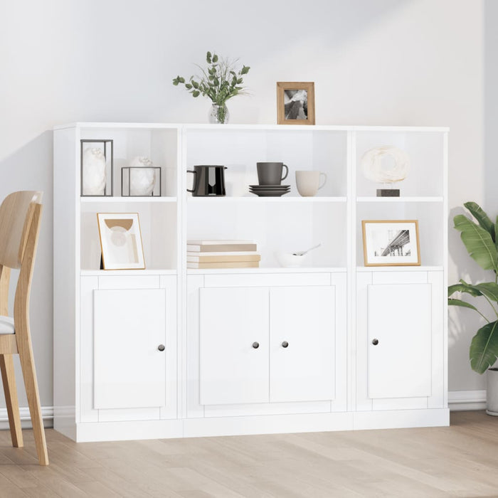 vidaXL Highboards 3 pcs High Gloss White Engineered Wood