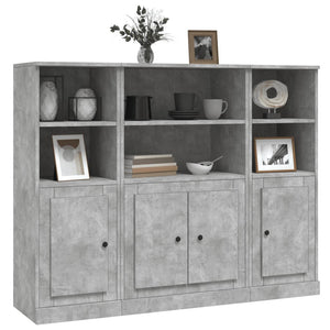 vidaXL Highboards 3 pcs Concrete Grey Engineered Wood