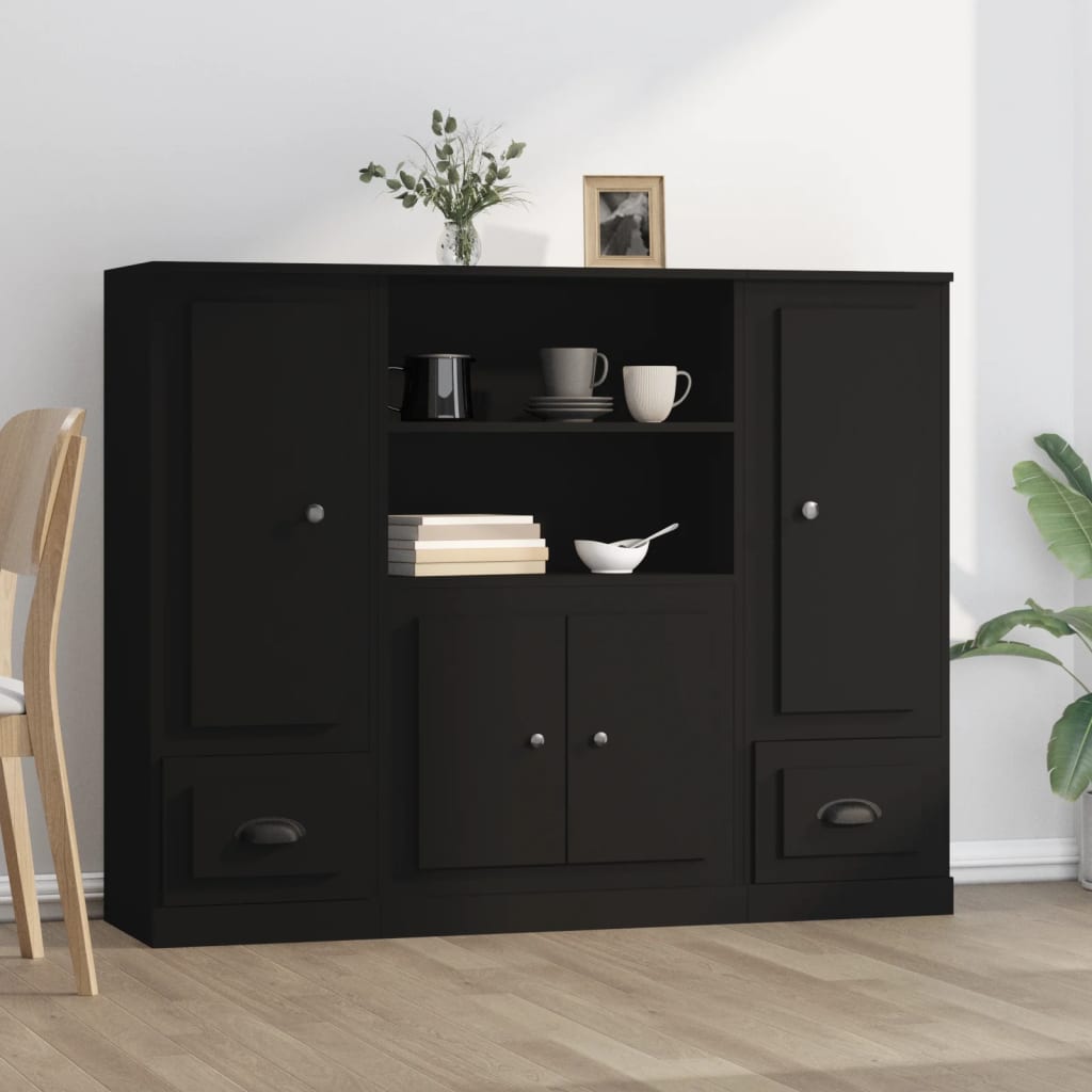 vidaXL Highboards 3 pcs Black Engineered Wood