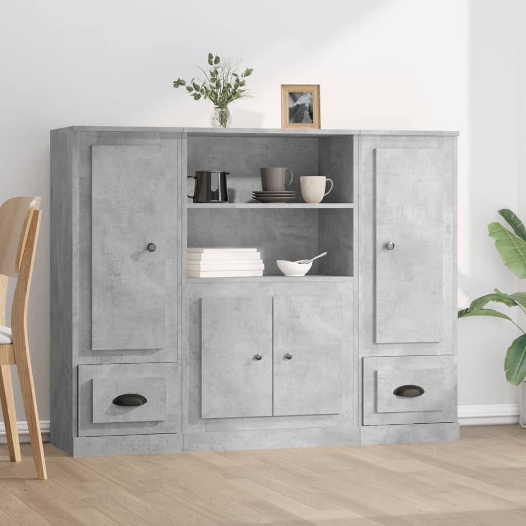 vidaXL Highboards 3 pcs Concrete Grey Engineered Wood