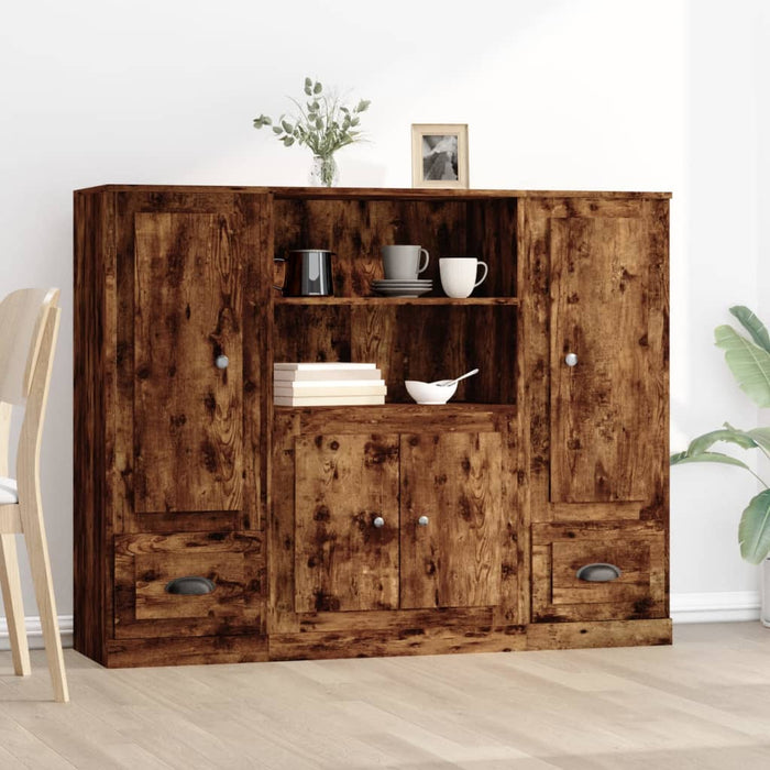 vidaXL Highboards 3 pcs Smoked Oak Engineered Wood