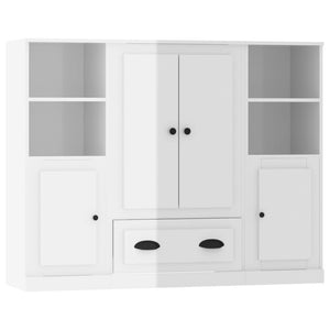 vidaXL Highboards 3 pcs High Gloss White Engineered Wood