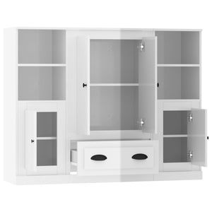 vidaXL Highboards 3 pcs High Gloss White Engineered Wood